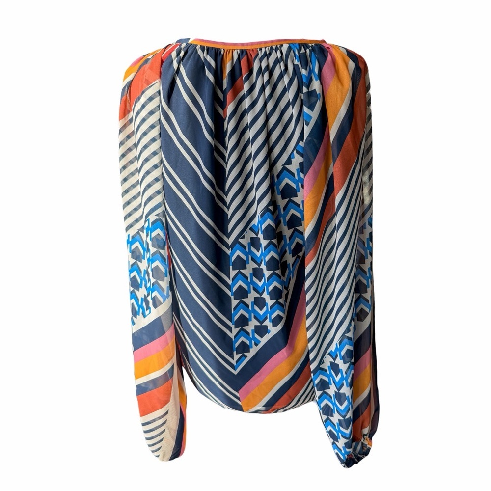 Ramy Brook Geometric Chiffon Tassel Tie Neck Blouse Size M​ - Picture 4 of 6